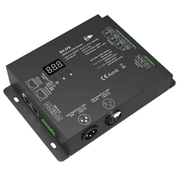 

S4-DX;4 Channel High Voltage DMX Decoder;110 - 240VAC input;110 - 200VDC/4CH,2A/CH output;