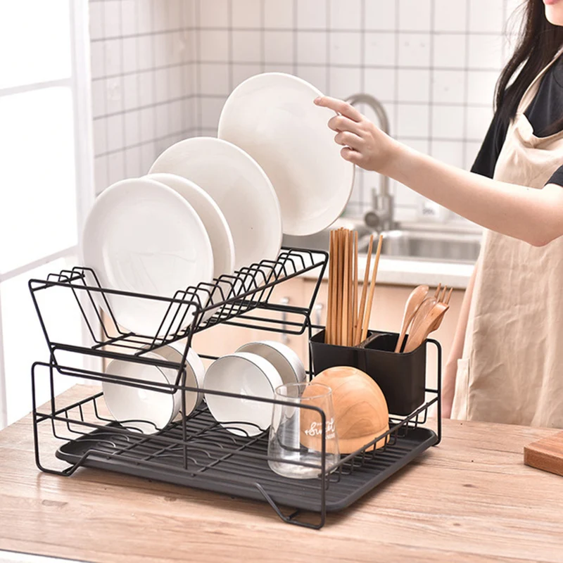 Double Rows Stainless Steel Dishes Drying Rack with Drain Board for Kitchen Counter Dishes Rack with Utensil Holder HG99
Double Rows Stainless Steel Dishes Drying Rack with Drain Board for Kitchen Counter Dishes Rack with Utensil Holder HG99