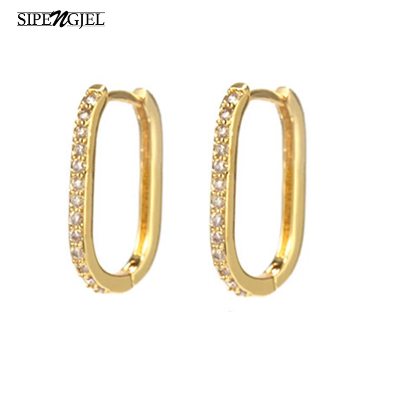 

Fashion Cubic Zircon oval hoop Earrings Gold And Silver Color Geometric Hoop Earings For Women Jewelery 2020