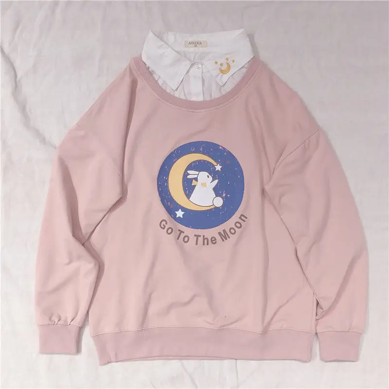 2021 Fall Korean Cartoon Letters Printed Women Fake Two Pieces Sweatshirt Hoodies All-MAtch New Sweet Pink Pullover Women Tops
2021 Fall Korean Cartoon Letters Printed Women Fake Two Pieces Sweatshirt Hoodies All-MAtch New Sweet Pink Pullover Women Tops