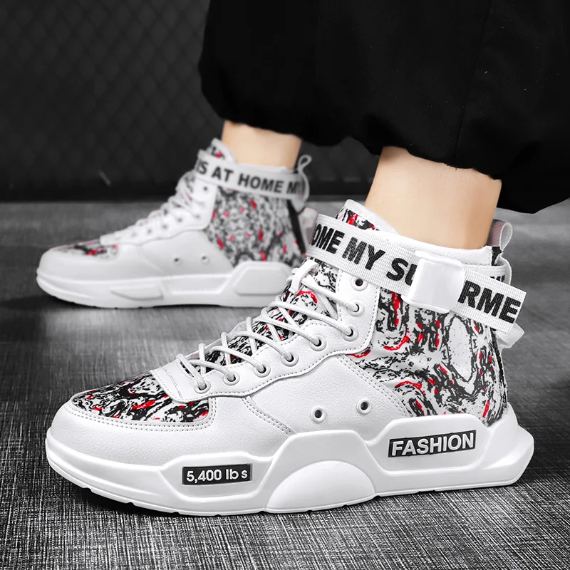 Кроссовки мужские на плоской подошве, высокие модные кожаные кеды, Повседневная Уличная Нескользящая дышащая обувь для баскетбола
Кроссовки мужские на плоской подошве, высокие модные кожаные кеды, Повседневная Уличная Нескользящая дышащая обувь для баскетбола