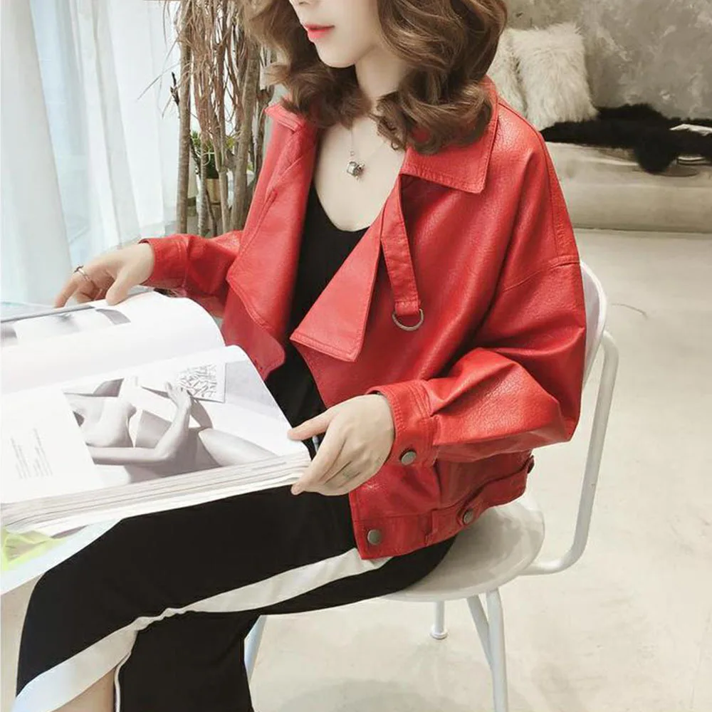 Fashion Women Faux Leather Jacket Batwing Sleeve Vintage Biker Jacket Short Zipper PU Red Jacket Spring Street Leather Coat
Fashion Women Faux Leather Jacket Batwing Sleeve Vintage Biker Jacket Short Zipper PU Red Jacket Spring Street Leather Coat