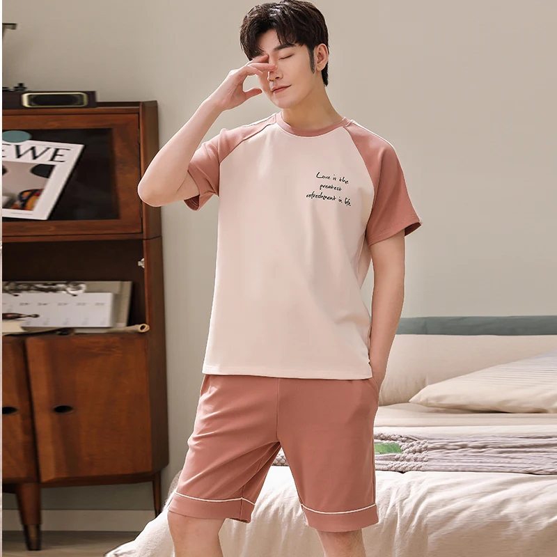 Men's Round Neck Simple Letter Home Wear Suit Summer Men's Casual And Comfortable Patchwork Large Size Cotton Korean Sleepwear
Men's Round Neck Simple Letter Home Wear Suit Summer Men's Casual And Comfortable Patchwork Large Size Cotton Korean Sleepwear