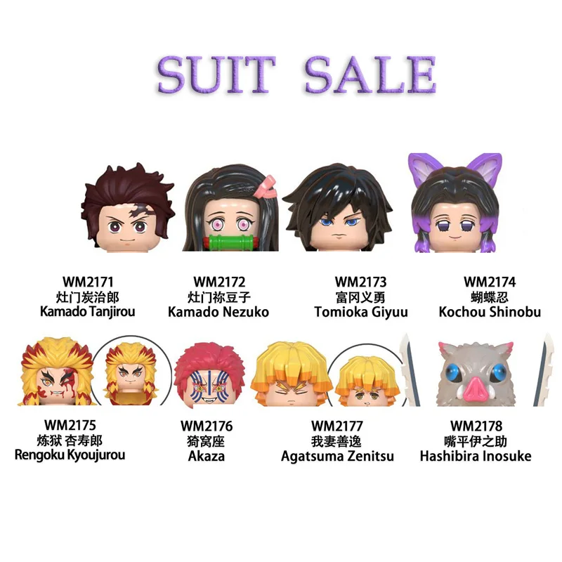 8Pcs Set Demon Slayer Rengoku Kyoujurou Akaza Agatsuma Zenitsu Hashibira Lnosuke Mini Figure Bricks Blocks Assembled Model Toys 
8Pcs Set Demon Slayer Rengoku Kyoujurou Akaza Agatsuma Zenitsu Hashibira Lnosuke Mini Figure Bricks Blocks Assembled Model Toys