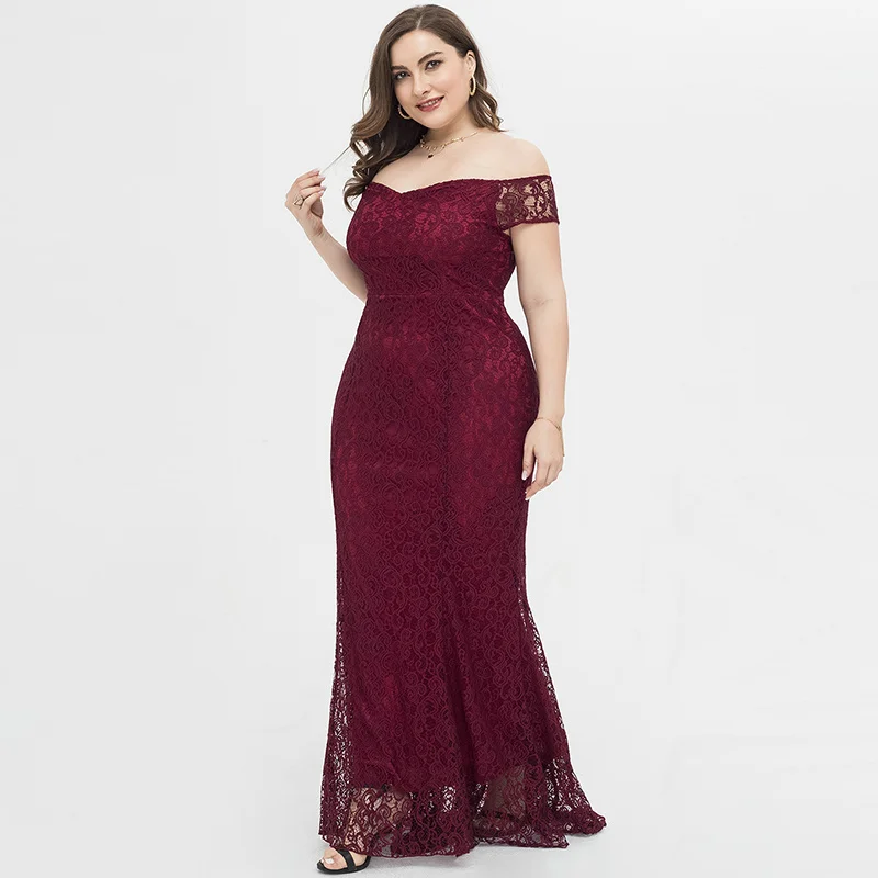 Plus Size Lace Party Dress Sexy Strapless Elegant Evening Larger Size Burgundy Maxi Dress Women Summer 
Plus Size Lace Party Dress Sexy Strapless Elegant Evening Larger Size Burgundy Maxi Dress Women Summer