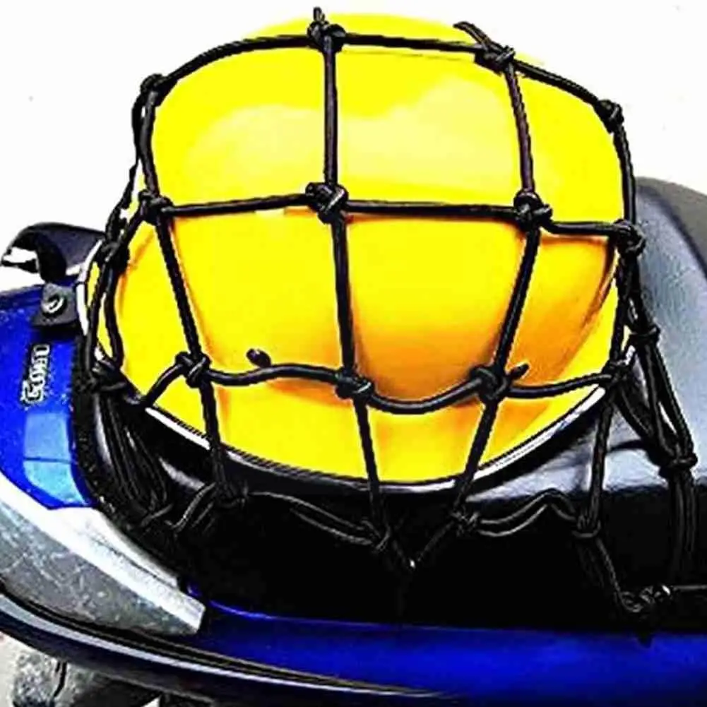 

Motorcycle Helmet Holder Elastic 6 Hooks Hold Down 40 X 40cm Mesh Net Bag Motorbike Luggage Net Cargo Bungee Rope Accessories
