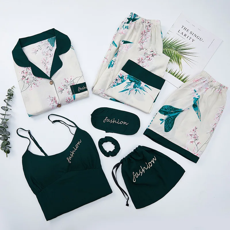 7 Pieces Women's Pajamas Sets Viscose Love Heart Printed Pyjama Women Sleepwear Sets Spring Summer Autumn Homewear Pyjamas Set 
7 Pieces Women's Pajamas Sets Viscose Love Heart Printed Pyjama Women Sleepwear Sets Spring Summer Autumn Homewear Pyjamas Set