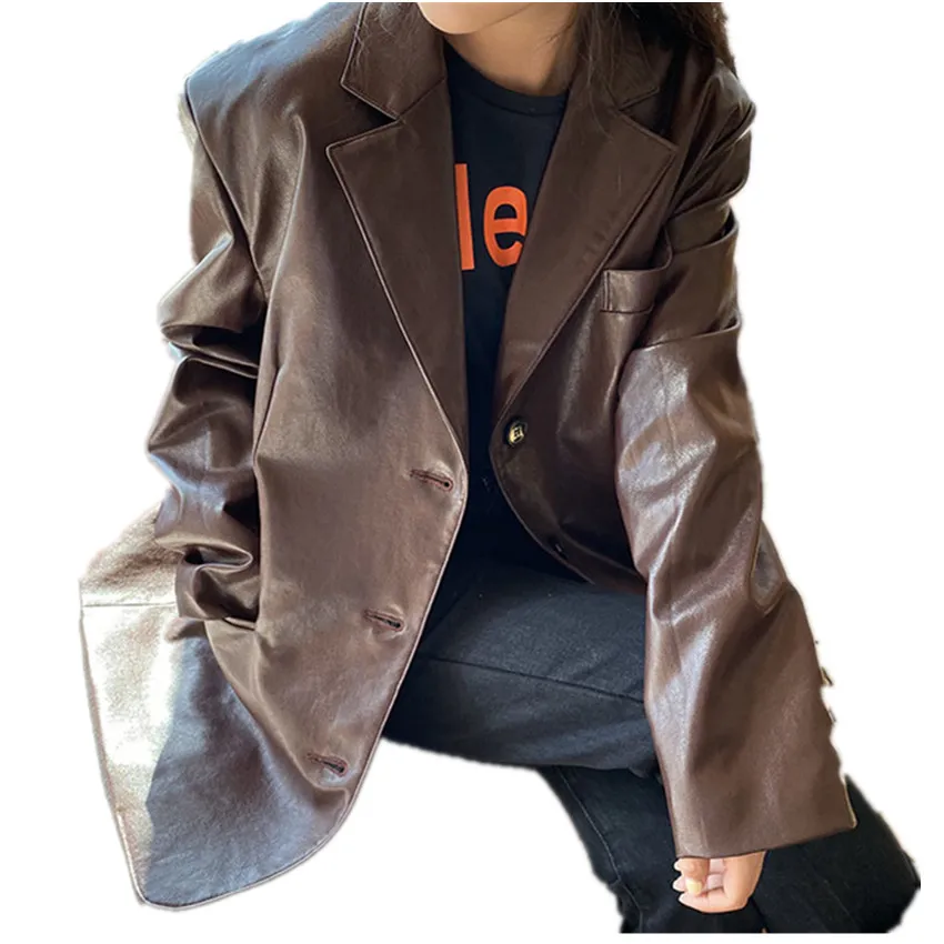 New Spring autumn vintage Loose Casual PU Leather Blazers women Streetwear small suit
New Spring autumn vintage Loose Casual PU Leather Blazers women Streetwear small suit