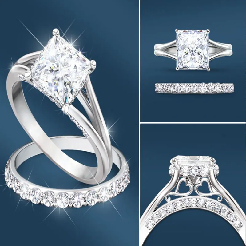 Elegant Ladies 2 Pcs/set Inlaid 8x8 White Cubic Zircon Crystal Rhinestone Female Ring for Women Wedding Engagement Jewelry
Elegant Ladies 2 Pcs/set Inlaid 8x8 White Cubic Zircon Crystal Rhinestone Female Ring for Women Wedding Engagement Jewelry