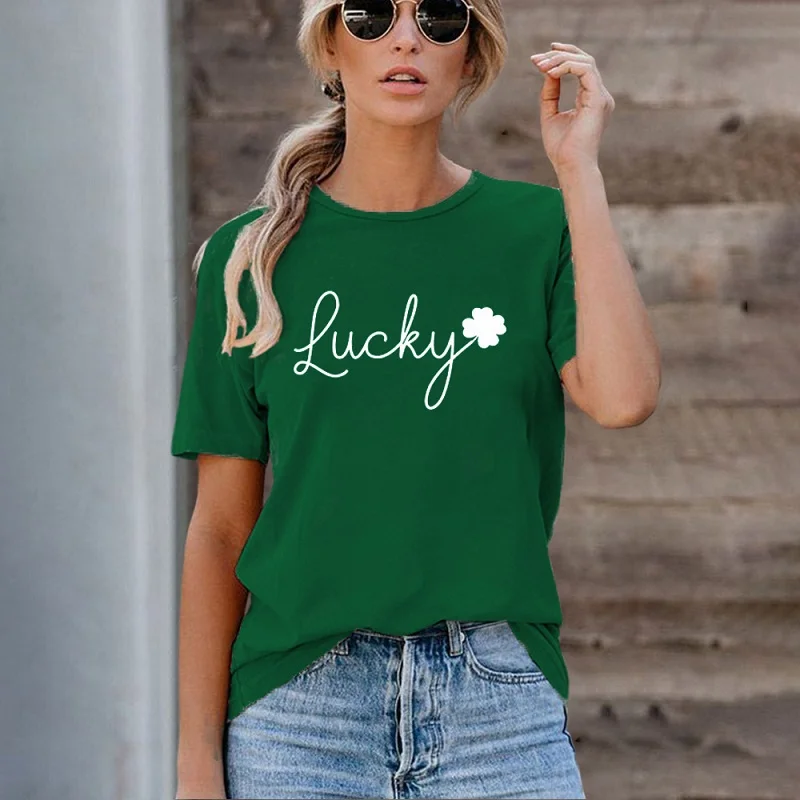 Cross-Border European And American Female Coat Amazon Hot Style Lucky Leaf Design Round Collar Short Sleeve T-Shirt
Cross-Border European And American Female Coat Amazon Hot Style Lucky Leaf Design Round Collar Short Sleeve T-Shirt
