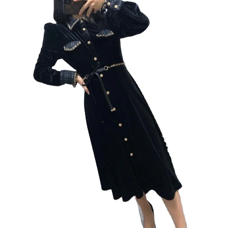Autumn and winter 2020 new Zhao Liying same style small fragrance tweed Lapel splicing velvet chain dress
Autumn and winter 2020 new Zhao Liying same style small fragrance tweed Lapel splicing velvet chain dress