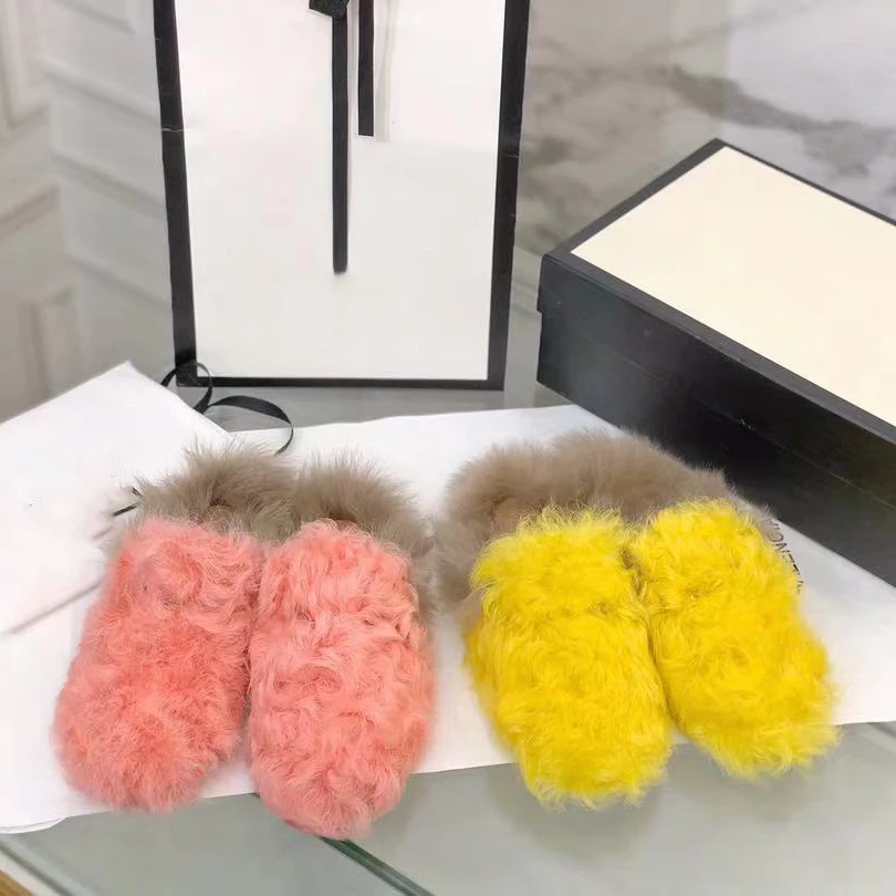 

Furry Closed Toe Ladies Flat Mules Slippers Women Fluffy Flat With Lamb Fur Slides Flip Flops For Female Winter Luxury Sliders