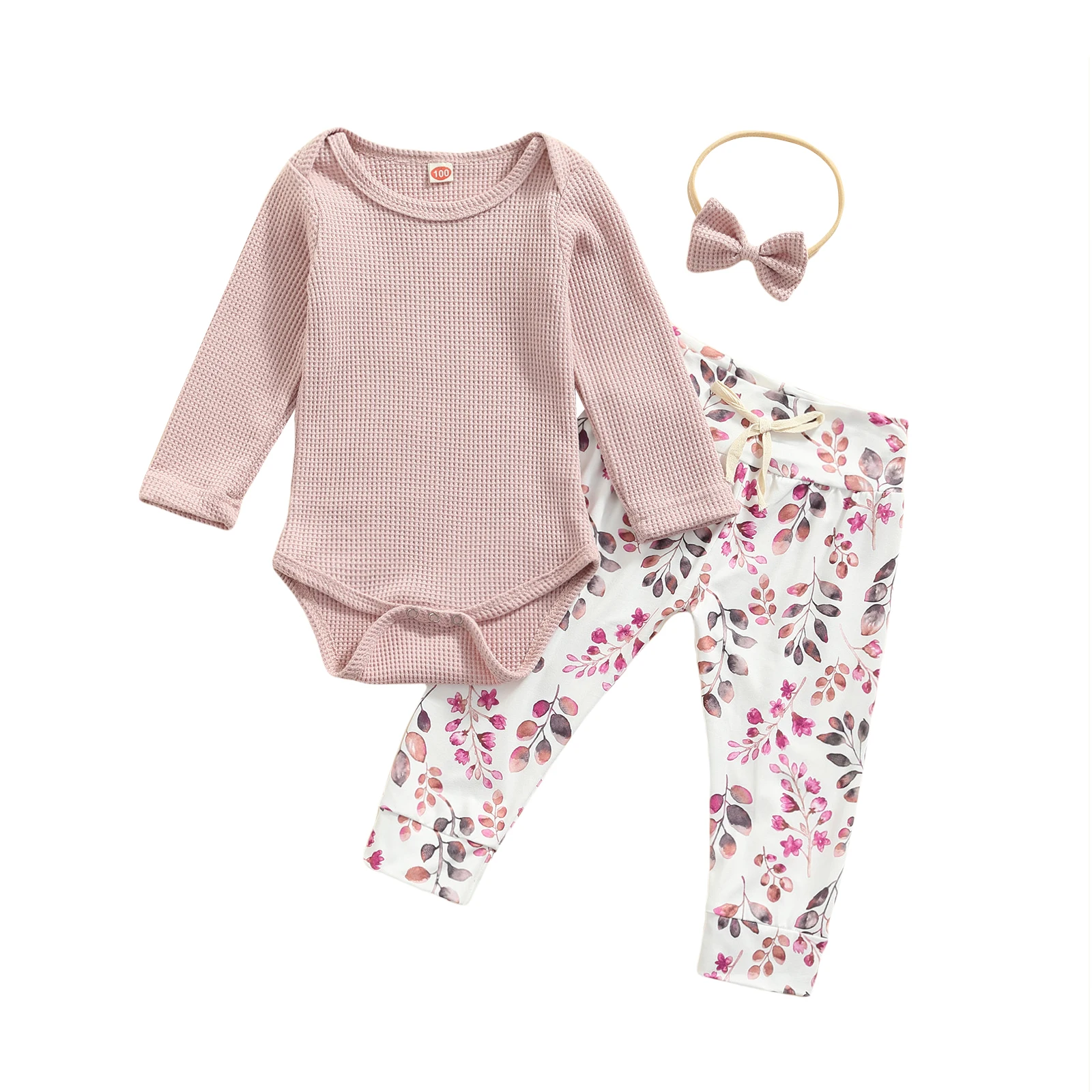 3 Pcs Newborn Casual Outfits, Toddler Solid Color Long Sleeve Round Neck Playsuit + Plant Print Trousers + Bow Headband
3 Pcs Newborn Casual Outfits, Toddler Solid Color Long Sleeve Round Neck Playsuit + Plant Print Trousers + Bow Headband