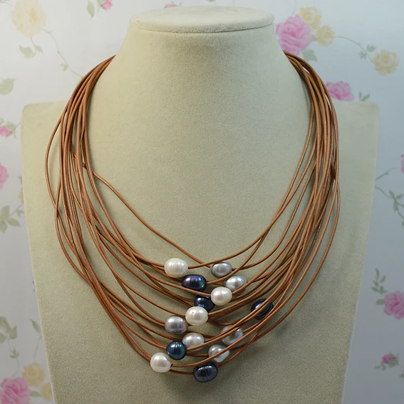 New Unique Design AA Leather Pearl Necklace Multicolor Genuine Freshwater Pearl Rope Necklace Magnet Clasp Fine Jewelry For Lady
New Unique Design AA Leather Pearl Necklace Multicolor Genuine Freshwater Pearl Rope Necklace Magnet Clasp Fine Jewelry For Lady