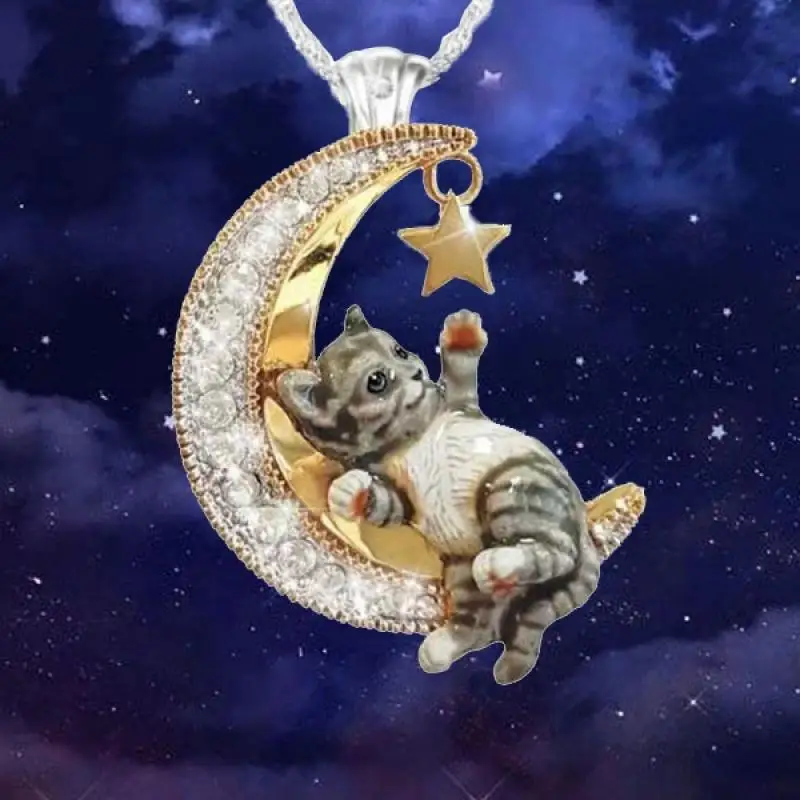 Creative Necklace For Women Shiny Moon Star Cat Animal Pendant Jewelry Accessory Valentine's Day Present Collares Para Mujer 
Creative Necklace For Women Shiny Moon Star Cat Animal Pendant Jewelry Accessory Valentine's Day Present Collares Para Mujer