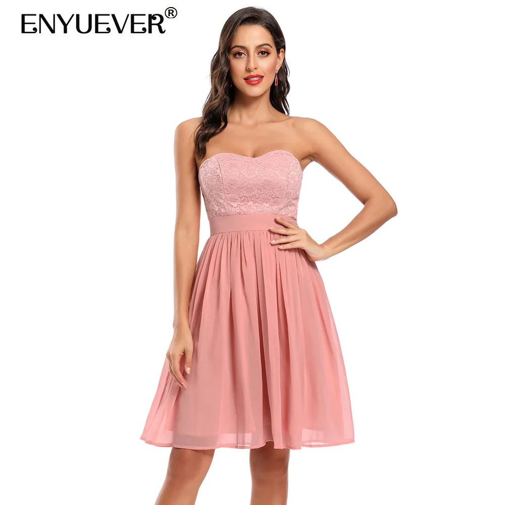 Enyuever Short Pink Formal Dress Women Clothing Strapless Off Shoulder High Waist Lace Chiffon Knee Length Evening Party Dress
Enyuever Short Pink Formal Dress Women Clothing Strapless Off Shoulder High Waist Lace Chiffon Knee Length Evening Party Dress