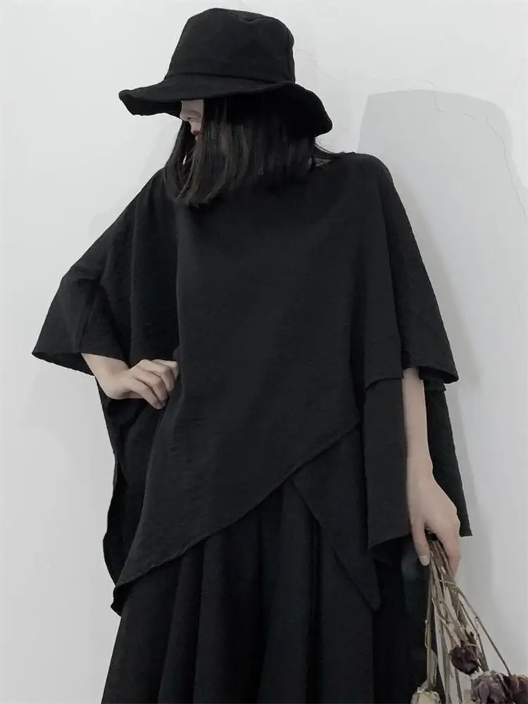 Yamamoto Japanese Dark Black Women's Clothing Niche Asymmetric Splicing Bat Sleeve Solid Short Sleeve T-shirt Deconstruction
Yamamoto Japanese Dark Black Women's Clothing Niche Asymmetric Splicing Bat Sleeve Solid Short Sleeve T-shirt Deconstruction