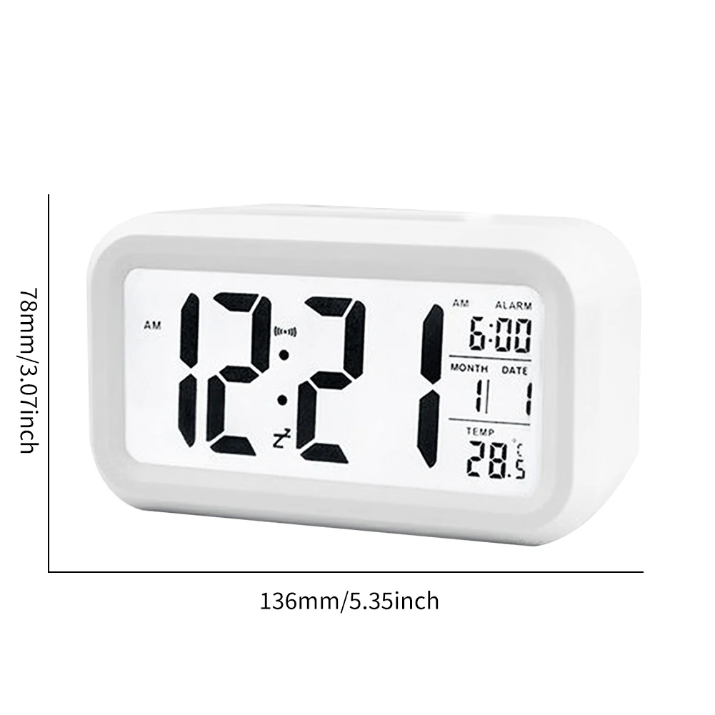 Smart Temperature Alarm Clock LED Display Digital Backlight Calendar Desktop Snooze Mute Electronic Alarm Clock Battery Power
Smart Temperature Alarm Clock LED Display Digital Backlight Calendar Desktop Snooze Mute Electronic Alarm Clock Battery Power