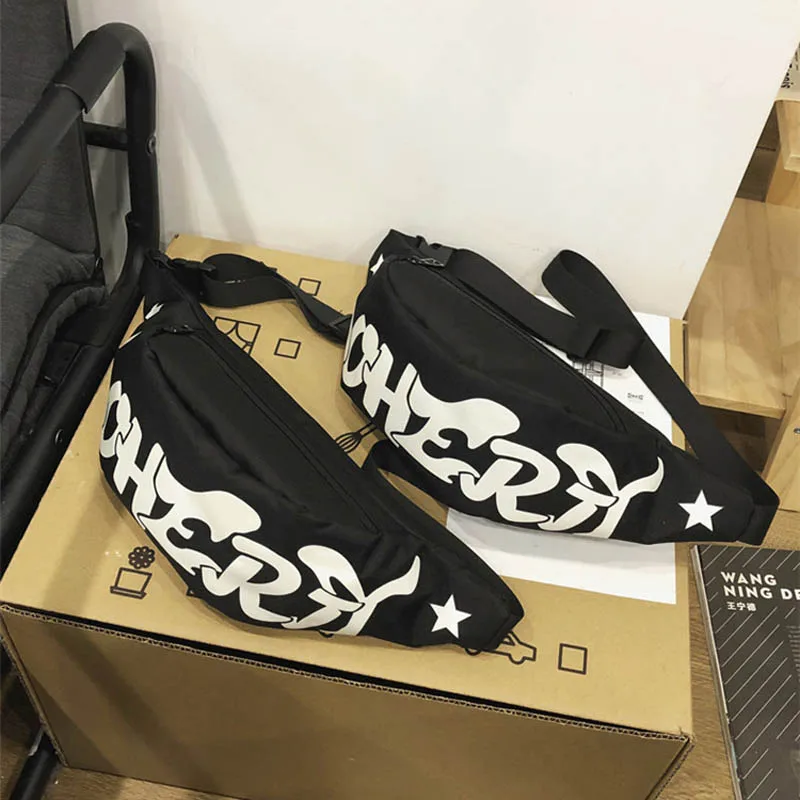 Hip Street Trend Waist Pack Unisex Banana Bag Reflective Letters Black Crossbody Bags Travel Chest Bag Men Belt Fanny Pack