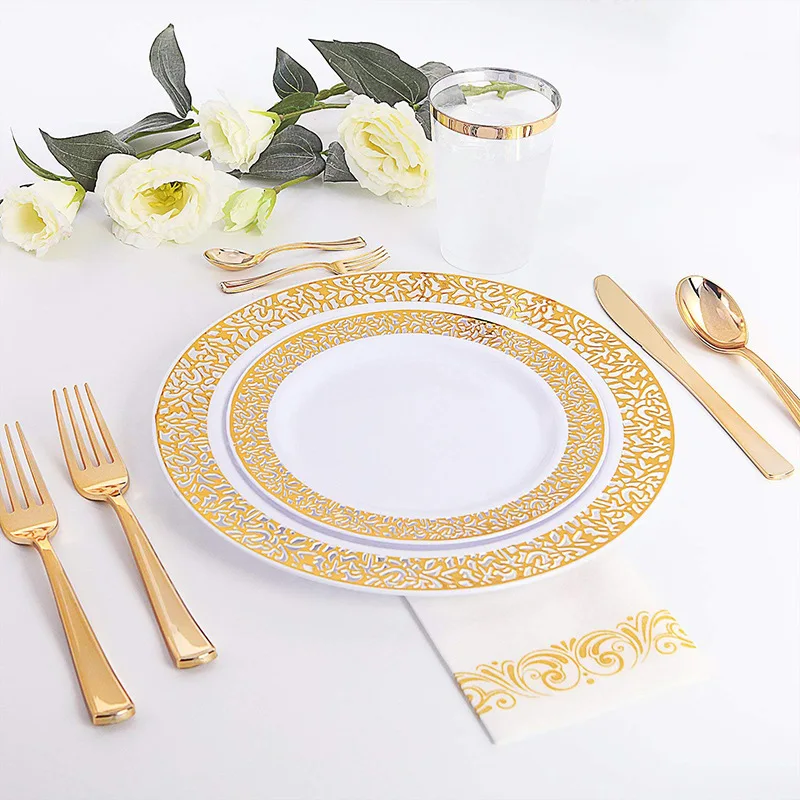 60pcs Wedding Party Home Supplies Plastic Party Plates for 10 people Party Gold Disposable Plates Plastic Silverware Plastic Cup
60pcs Wedding Party Home Supplies Plastic Party Plates for 10 people Party Gold Disposable Plates Plastic Silverware Plastic Cup