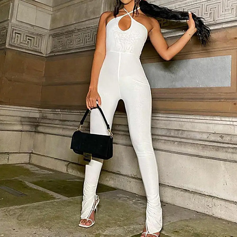 Sexy Women Halter White Jumpsuit Sleeveless Solid Color Bodycon Bandage Split Hem Ladies Slim Romper
Sexy Women Halter White Jumpsuit Sleeveless Solid Color Bodycon Bandage Split Hem Ladies Slim Romper