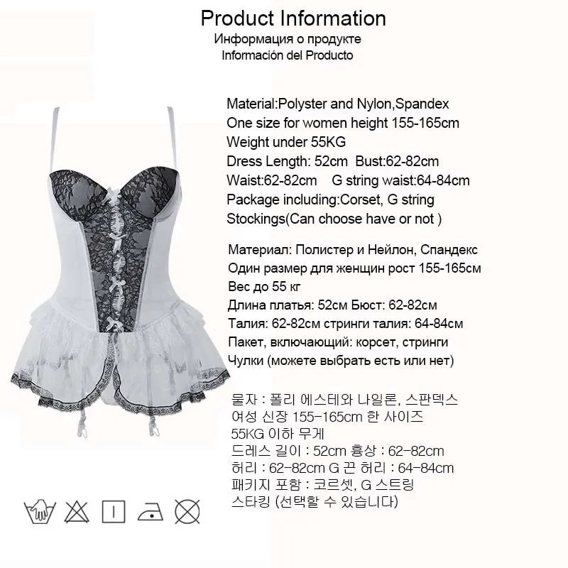 Sexy Corset Women Underwear Erotic Maid Dress Transparent Lace Mesh Corset Top Lingerie With Stockings NSJ0027
Sexy Corset Women Underwear Erotic Maid Dress Transparent Lace Mesh Corset Top Lingerie With Stockings NSJ0027
