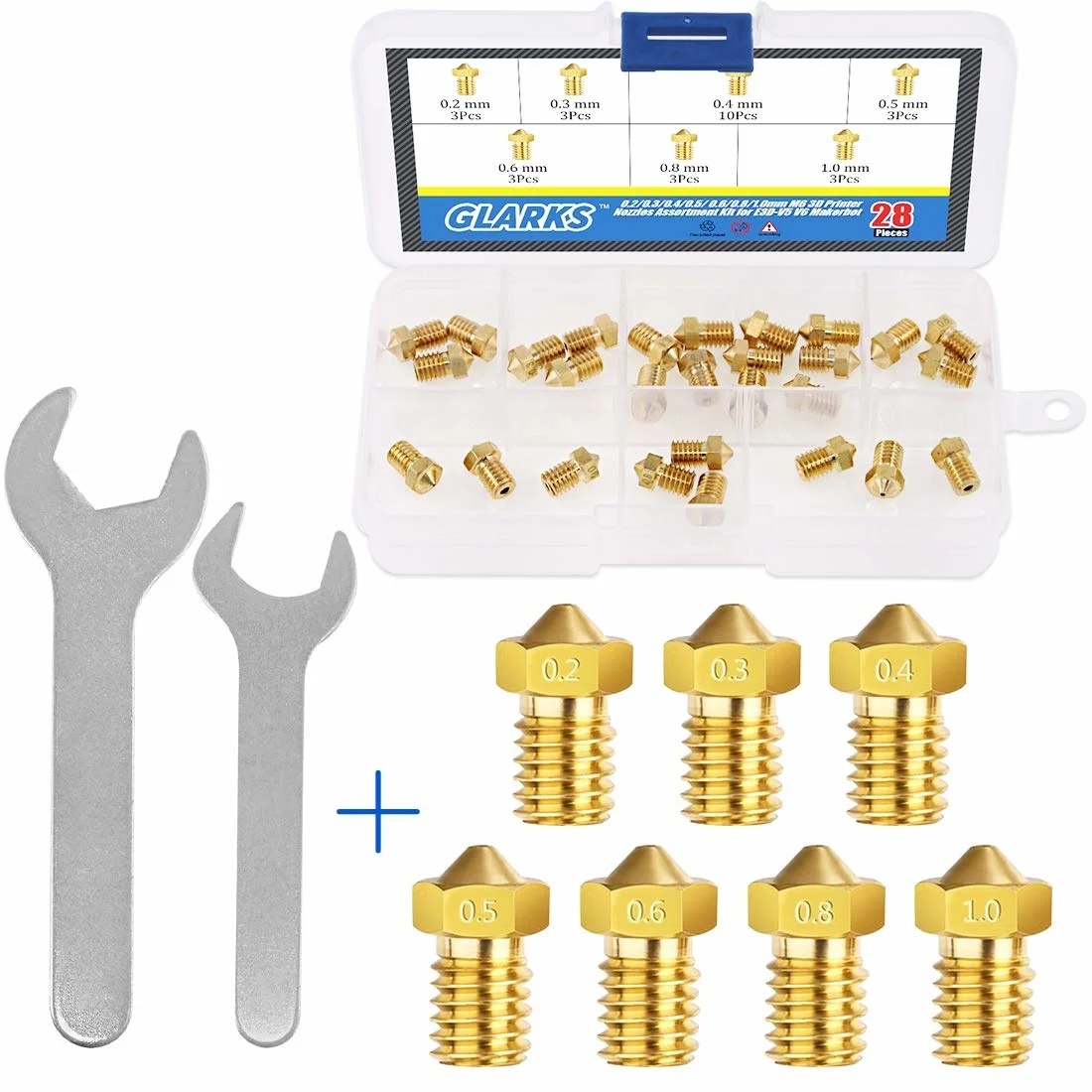 30Pcs 3D Printer Nozzle with Spanner Set, 28Pcs 0.2mm 0.3mm 0.4mm 0.5mm 0.6mm 0.8mm 1.0mm Brass Extruder Print Head
30Pcs 3D Printer Nozzle with Spanner Set, 28Pcs 0.2mm 0.3mm 0.4mm 0.5mm 0.6mm 0.8mm 1.0mm Brass Extruder Print Head