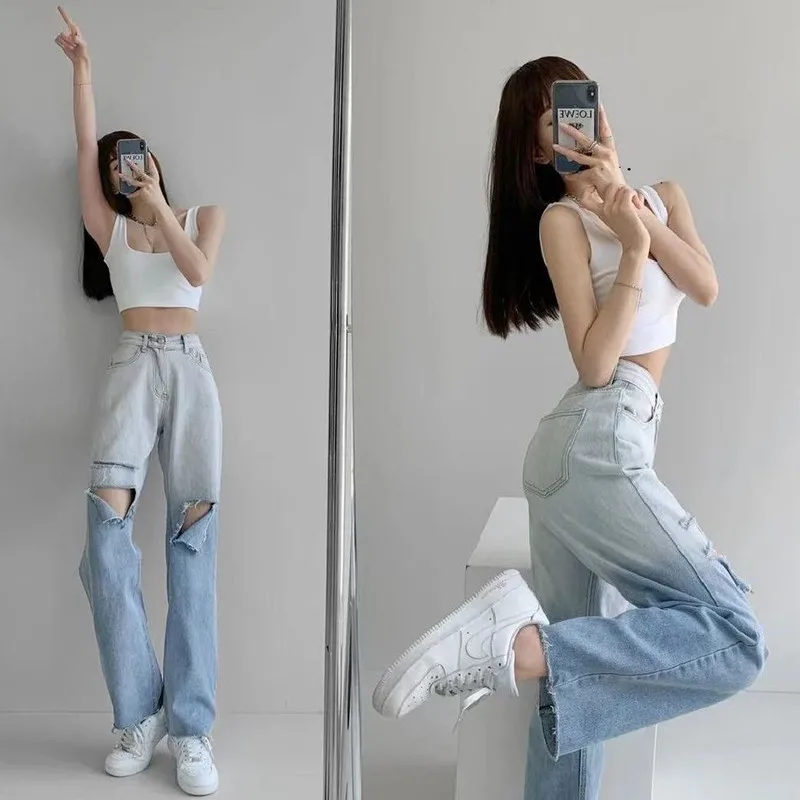 Wide Leg Straight Jeans Ripped Baggy Women's Pants Hole High Waist Vintage Distressed Loose Denim Trousers Summer Streetwear
Wide Leg Straight Jeans Ripped Baggy Women's Pants Hole High Waist Vintage Distressed Loose Denim Trousers Summer Streetwear