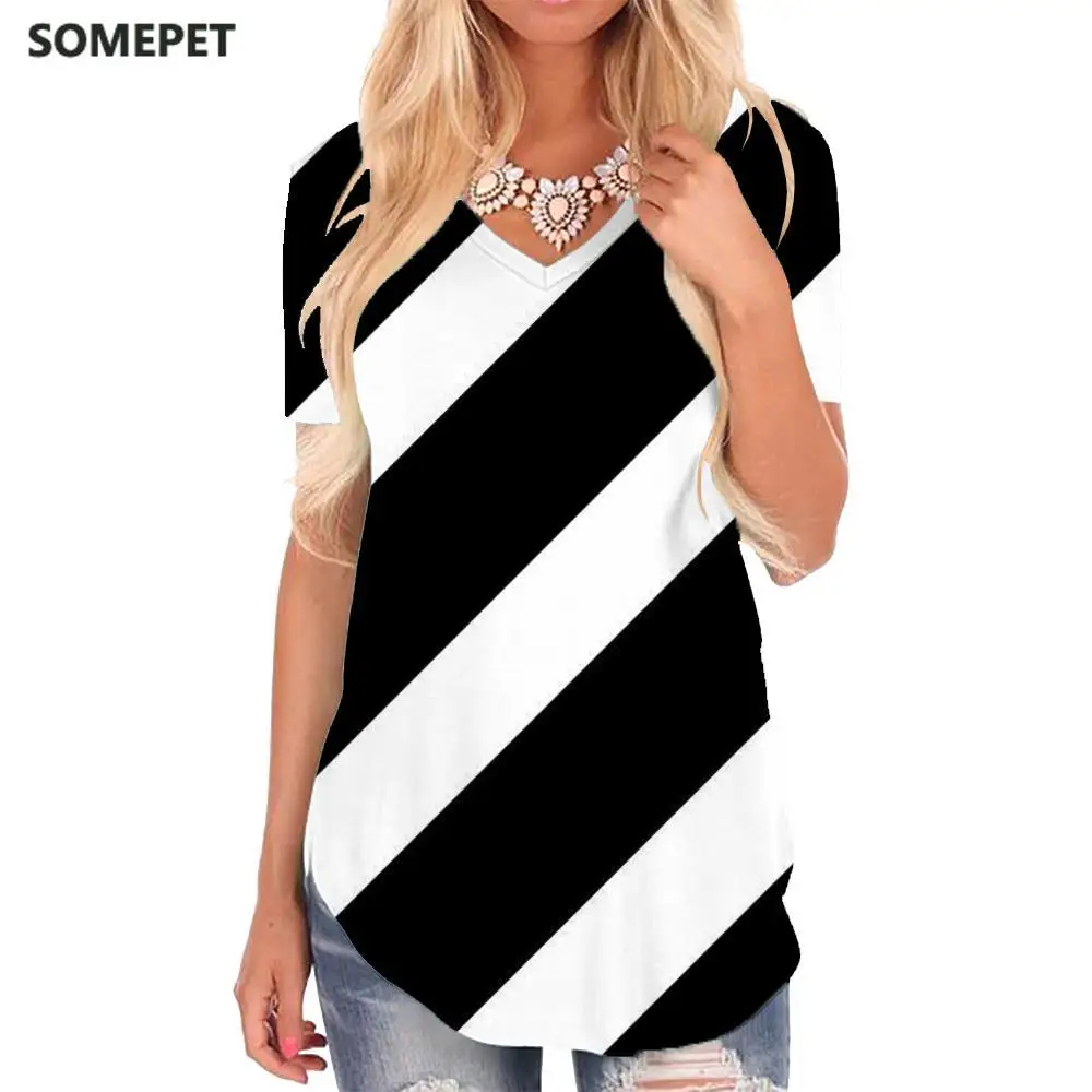 SOMEPET Black And White T Shirt Women Stripe T-shirts 3d Abstract Shirt Print Harajuku V-neck Tshirt Womens Clothing Summer
SOMEPET Black And White T Shirt Women Stripe T-shirts 3d Abstract Shirt Print Harajuku V-neck Tshirt Womens Clothing Summer