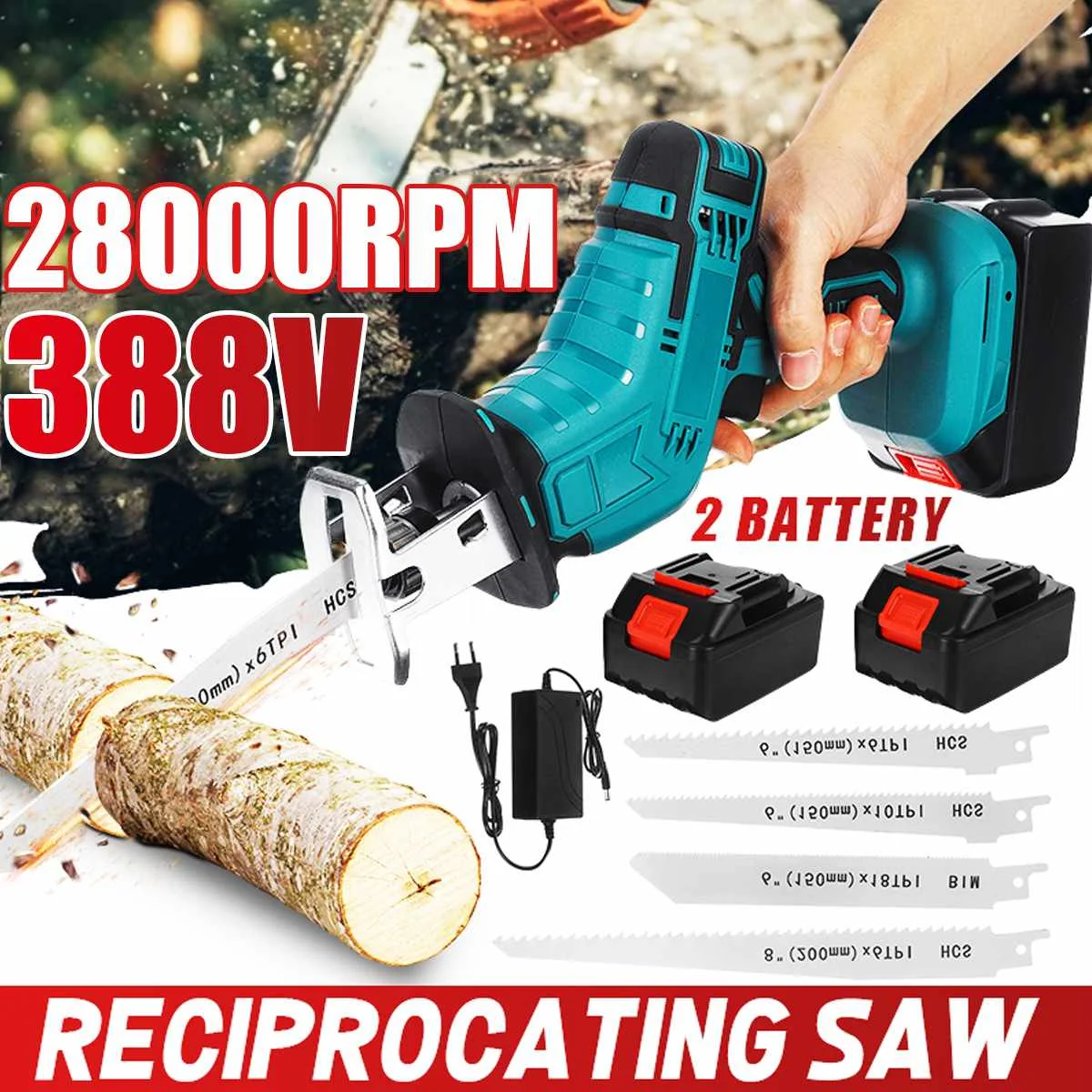 388V Cordless Reciprocating Saw Electric Saw with 4 Blades For Wood Metal Chain Saws Cutting Power Tool for 18V Battery EU Plug
388V Cordless Reciprocating Saw Electric Saw with 4 Blades For Wood Metal Chain Saws Cutting Power Tool for 18V Battery EU Plug