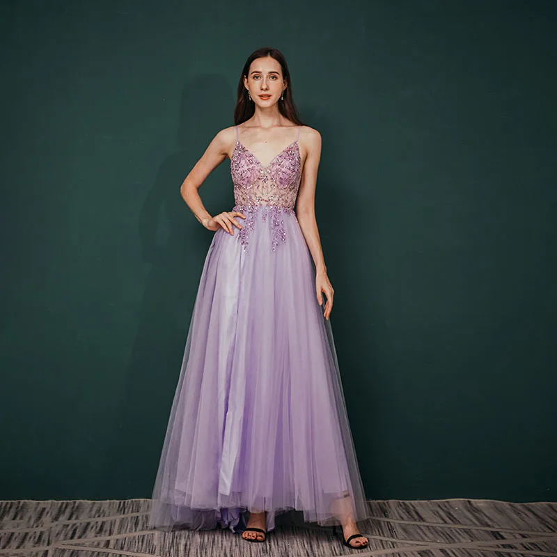 Evening Gowns For Women Elegant Party V Neckline Spagetti Straps Crystal Beaded Tulle Prom Dress
Evening Gowns For Women Elegant Party V Neckline Spagetti Straps Crystal Beaded Tulle Prom Dress