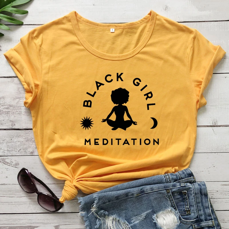 Black Girl Meditation T-shirt Funny Women Graphic Yoga Workout Tshirt Aesthetic Black Woman Meditating Tshirt Streetwear
Black Girl Meditation T-shirt Funny Women Graphic Yoga Workout Tshirt Aesthetic Black Woman Meditating Tshirt Streetwear