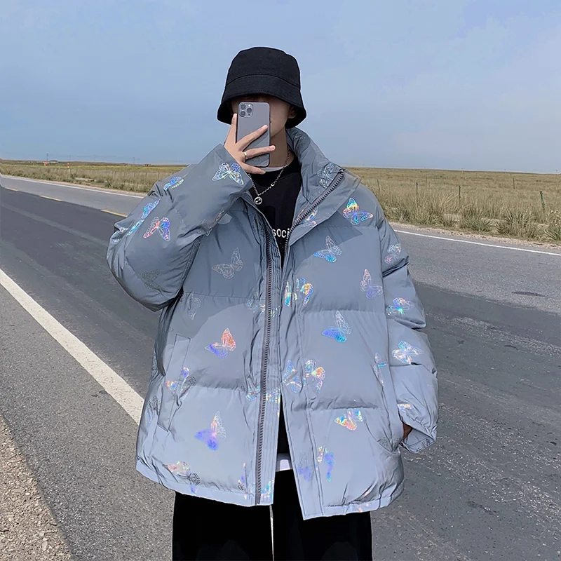 Mens Reflective Butterfly Print Puffer Jackets Japanese Fashion Trends Couples Hip Hop Clothing Oversized Streetwear Stand Coats
Mens Reflective Butterfly Print Puffer Jackets Japanese Fashion Trends Couples Hip Hop Clothing Oversized Streetwear Stand Coats