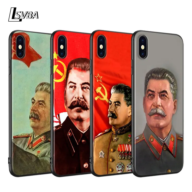 Черный чехол для iPhone 11 Pro Max мягкий Сталин Советский Союз XS XR X 8 7 6S 6 Plus 5S 5