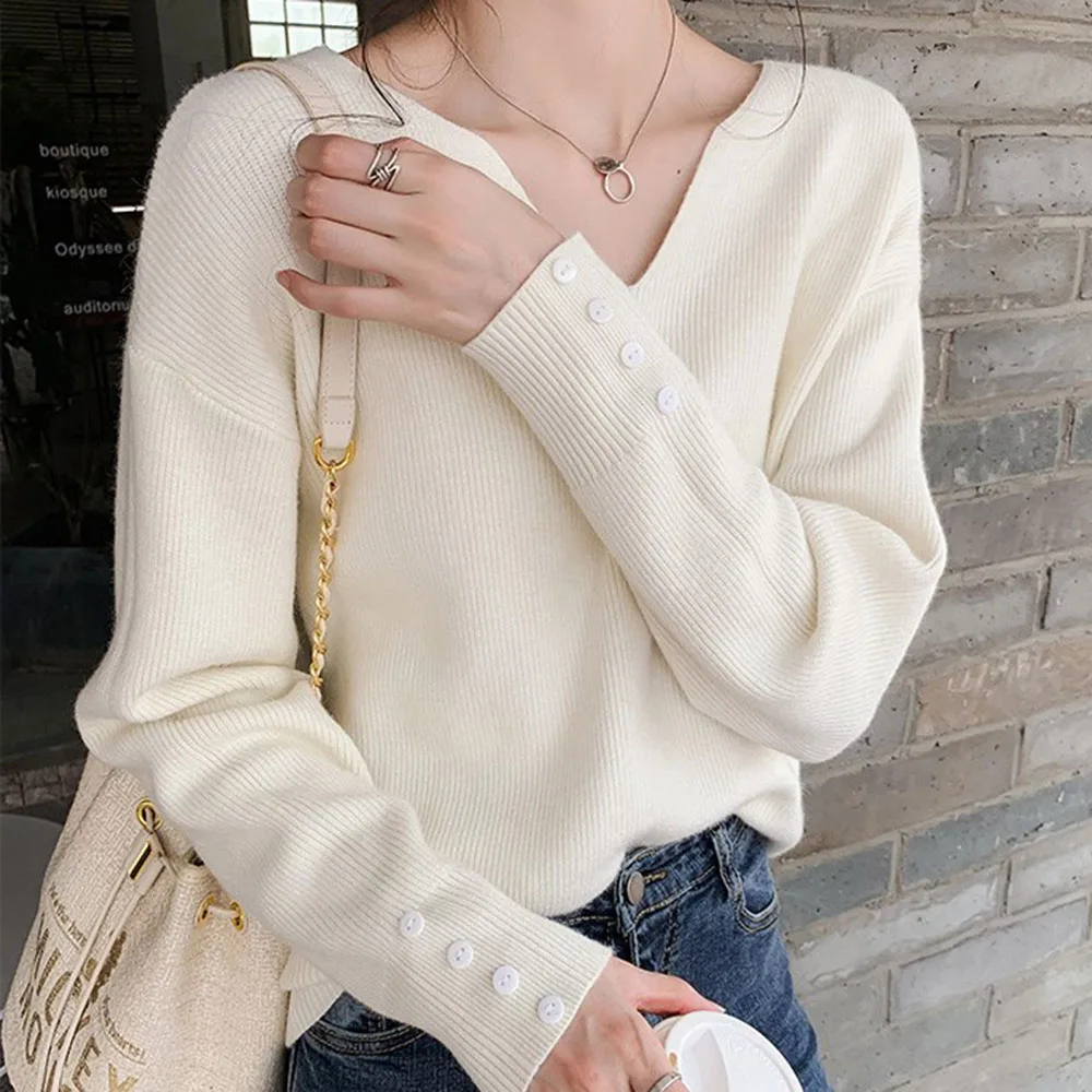Winter Women's Sweater Loose All-match V-neck Lazy Style Student T-shirt Base Knitted Pullover Autumn Ladies Long Sleeve Top
Winter Women's Sweater Loose All-match V-neck Lazy Style Student T-shirt Base Knitted Pullover Autumn Ladies Long Sleeve Top