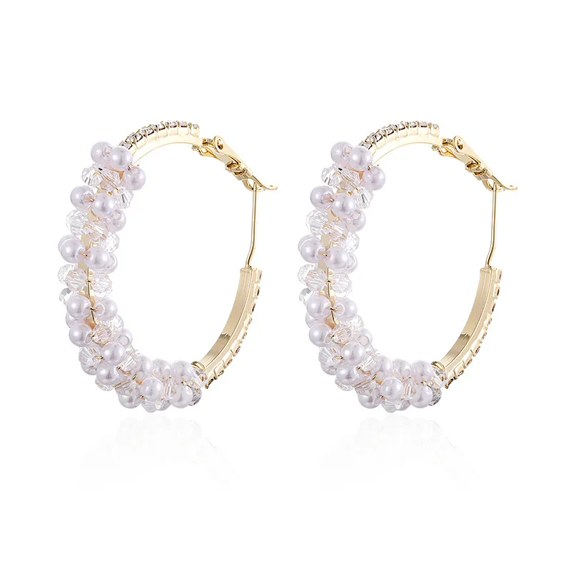 Fashion temperament circle handmade beaded earrings for women zircon small pearl crystal earrings circle earrings jewelry gifts 
Fashion temperament circle handmade beaded earrings for women zircon small pearl crystal earrings circle earrings jewelry gifts