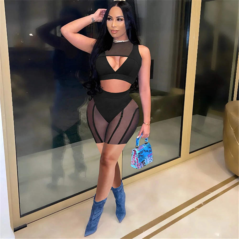 Sexy Mesh Two Piece Shorts Set Fashion Solid Color Gauze Stitching Hollow Out Sleeveless Party Club Streetwear Matching Suit
Sexy Mesh Two Piece Shorts Set Fashion Solid Color Gauze Stitching Hollow Out Sleeveless Party Club Streetwear Matching Suit