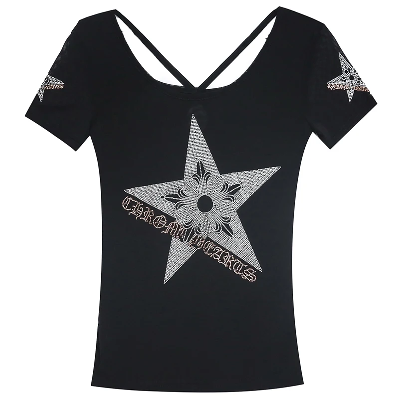 Europe Black Short Sleeve T-Shirts Women Summer Fashion Hot Fix Rhinestone Tees Slim Double Layer Mesh T-Shirt Streetwear Tops
Europe Black Short Sleeve T-Shirts Women Summer Fashion Hot Fix Rhinestone Tees Slim Double Layer Mesh T-Shirt Streetwear Tops