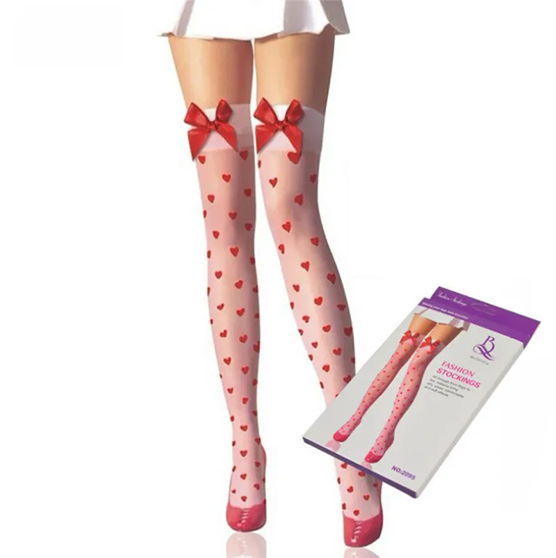 Cute red big bow heart print long stockings high stockings 
Cute red big bow heart print long stockings high stockings