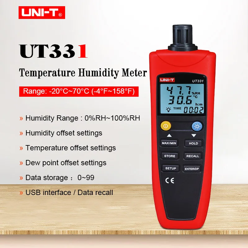 

Цифровой измеритель температуры и влажности UNI-T UT331, гигрометр для заводов/продуктов питания/здоровья/охраны окружающей среды