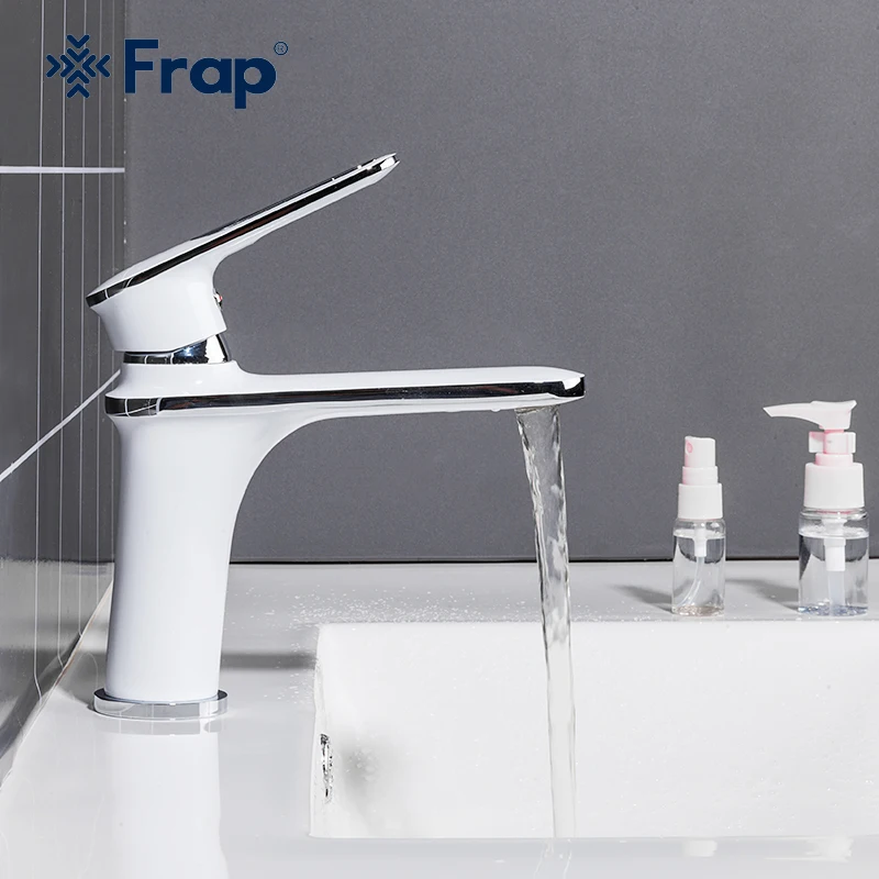 

Frap White Basin Faucet Cold and Hot Water Mixer Deck Mounted Single Hole Single Handle Bathtub Taps Water-Saving Crane F1049