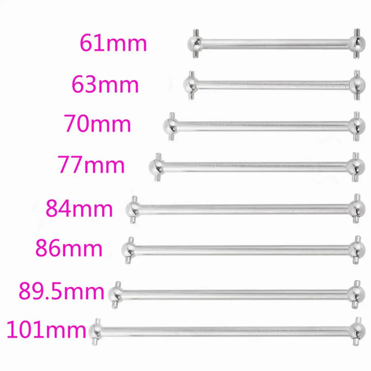 2pcs Steel Metal RC Car Drive Shaft Dogbone 61mm 63mm 70mm 77mm 84mm 86mm 89.5mm 101mm for HSP and DIY Traxxas Tamiya Hpi Axial 
2pcs Steel Metal RC Car Drive Shaft Dogbone 61mm 63mm 70mm 77mm 84mm 86mm 89.5mm 101mm for HSP and DIY Traxxas Tamiya Hpi Axial