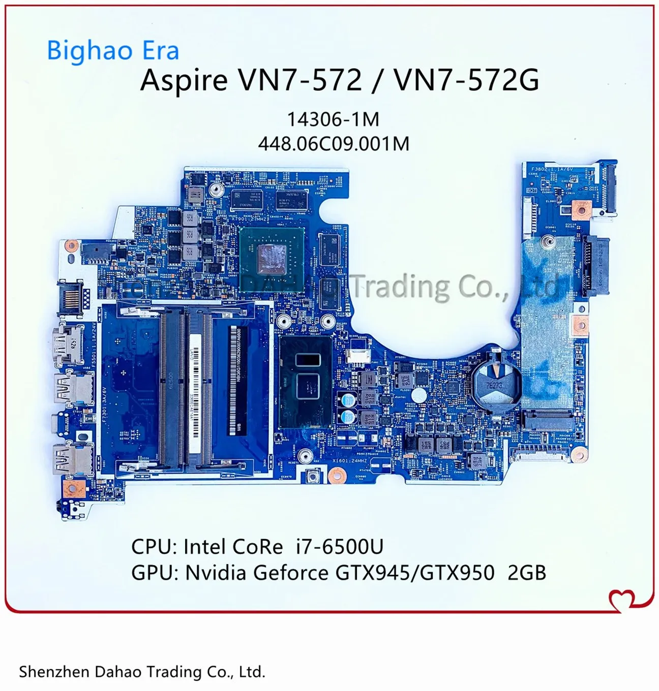 

14306-1M For Acer VN7-572 VN7-572G Laptop Motherboard With i7-6500U GTX945/950 2GB-GPU 448.06C08.001M 448.06C09.001M 100% Test