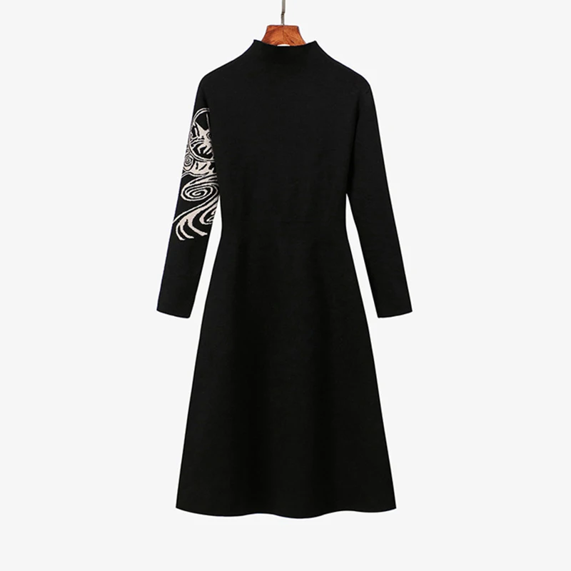 Plus Size Knitted Sweater Dress Women Autumn Winter Fashion Luxury Half Turtleneck Jacquard A Line Knitted Dresses Vestidos 
Plus Size Knitted Sweater Dress Women Autumn Winter Fashion Luxury Half Turtleneck Jacquard A Line Knitted Dresses Vestidos