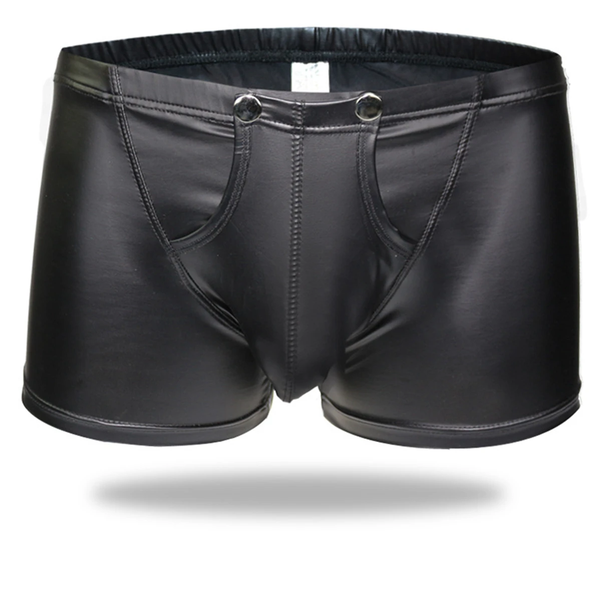 

Plus Size Sexy Mannen Boxers Open Kruis Faux Leather Lingerie Stage U Bolle Pouch Zwart Lakleer Boxers Shorts Ondergoed