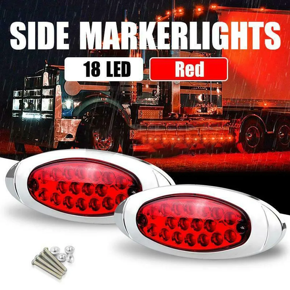 

2 Pieces Red 18-LED Oval LED Side Marker Turn Signal Lights Blinker Light For Truck Trailer RV Clearance Lamp Waterproof