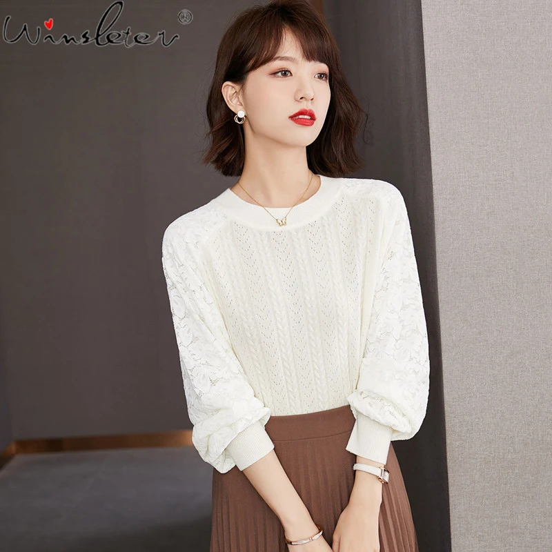 Fall Winter White Sweater Women Solid Lace Sleeve Embroidery Lantern Sleeve Vintage Pullover Knitwear Tops Jumper 2021 T18604A
Fall Winter White Sweater Women Solid Lace Sleeve Embroidery Lantern Sleeve Vintage Pullover Knitwear Tops Jumper 2021 T18604A