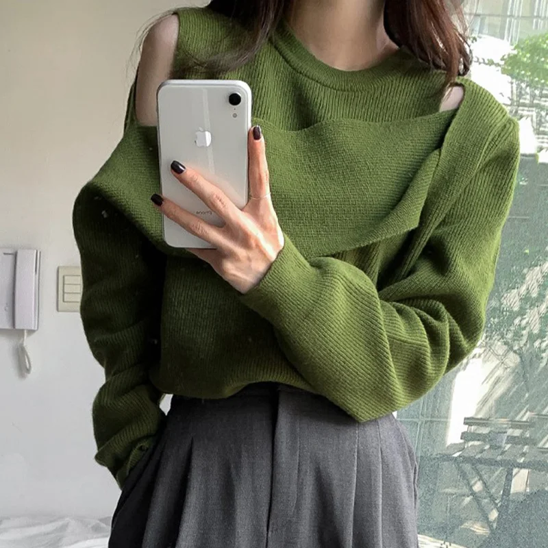 Sweater Design Pullover Women Autumn O-neck Off-shoulder Patchwork Fake Two Top Korean Chic Long Sleeve Knit Sweaters
Sweater Design Pullover Women Autumn O-neck Off-shoulder Patchwork Fake Two Top Korean Chic Long Sleeve Knit Sweaters