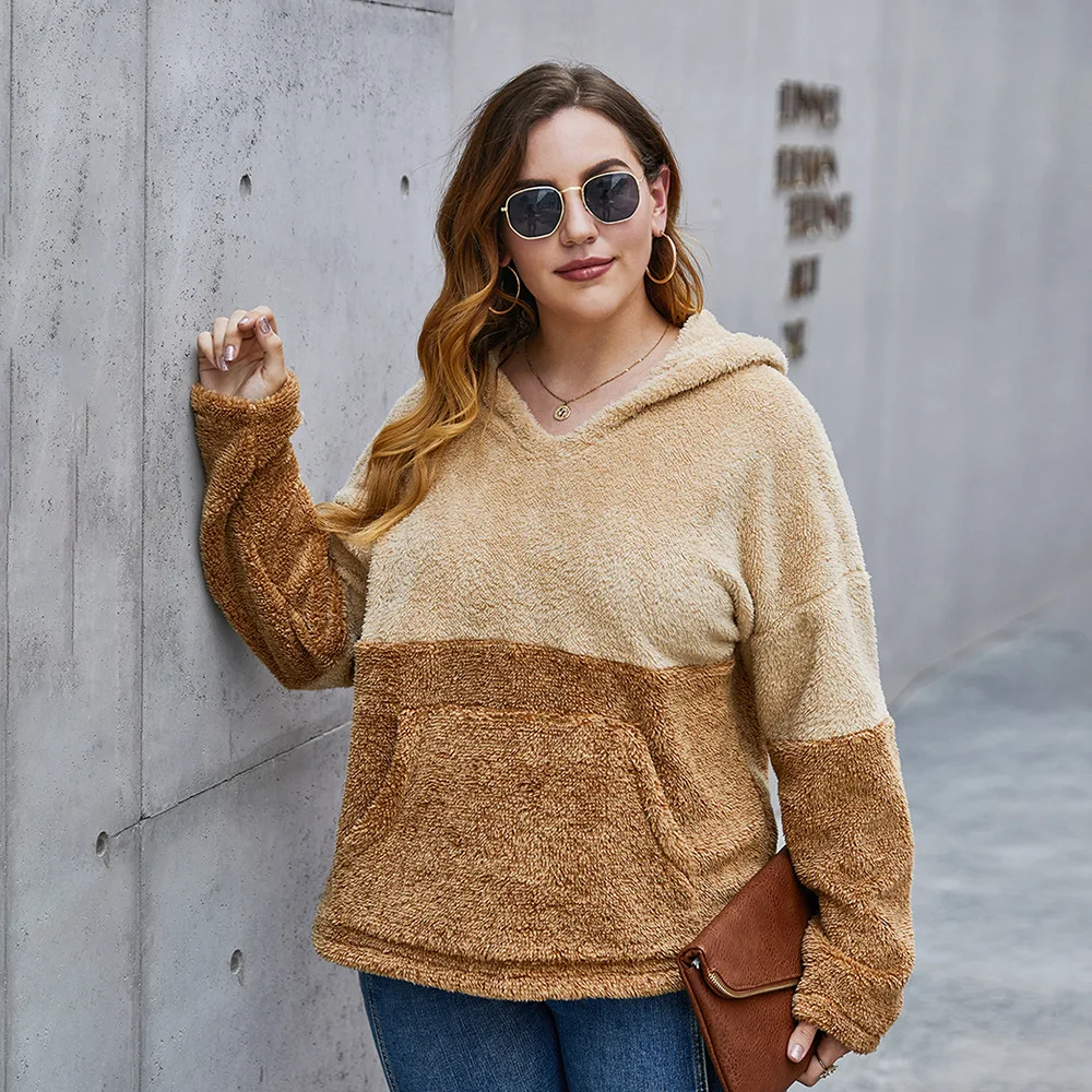 Зимний теплый топ большого размера, Женская пушистая уютная повседневная одежда, толстовки для женщин стандартного размера 
Зимний теплый топ большого размера, Женская пушистая уютная повседневная одежда, толстовки для женщин стандартного размера