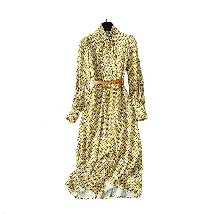High Quality Runway Designer Dresses Womens New 2020 Spring Elegant Bow Long Sleeve Printed Midi Chiffon Dress
High Quality Runway Designer Dresses Womens New 2020 Spring Elegant Bow Long Sleeve Printed Midi Chiffon Dress